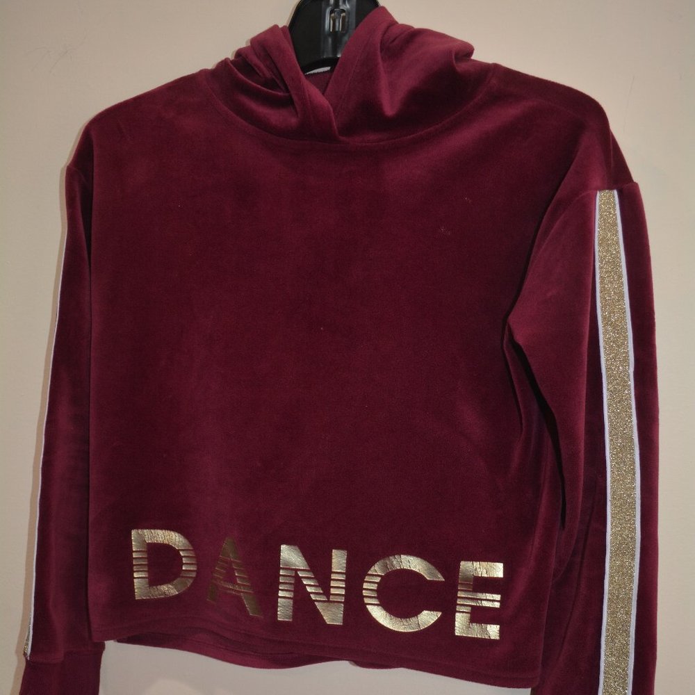Justice Active Girl's DANCE Velour Burgundy & Gold Sweatshirt- Size 12